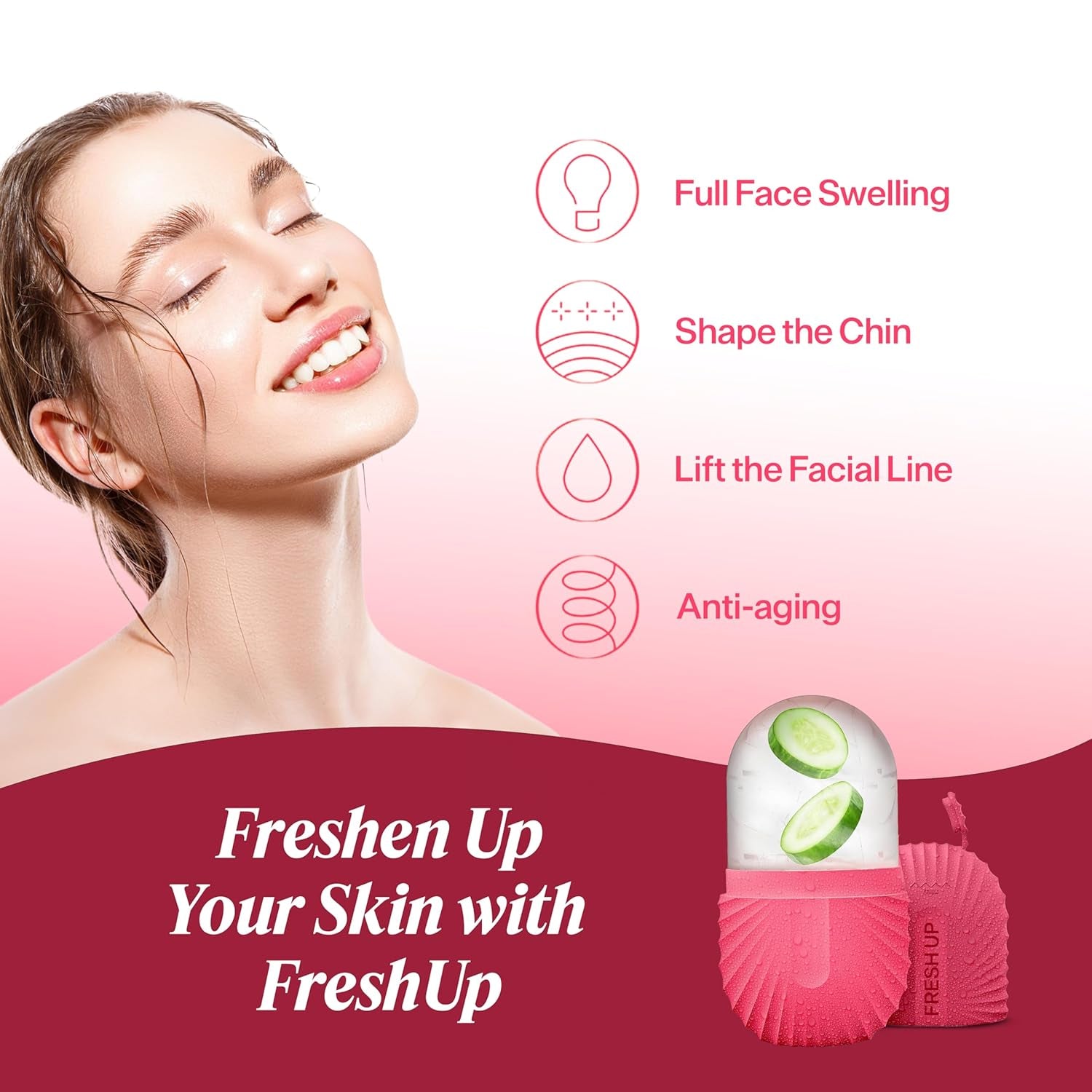 Ice Roller for Face,  Ice Cube Roller Massager for Face, Reduce Puffiness and Dark Circles, Minimize Pores and Improve Skin Texture (Pink, Ice Roller)