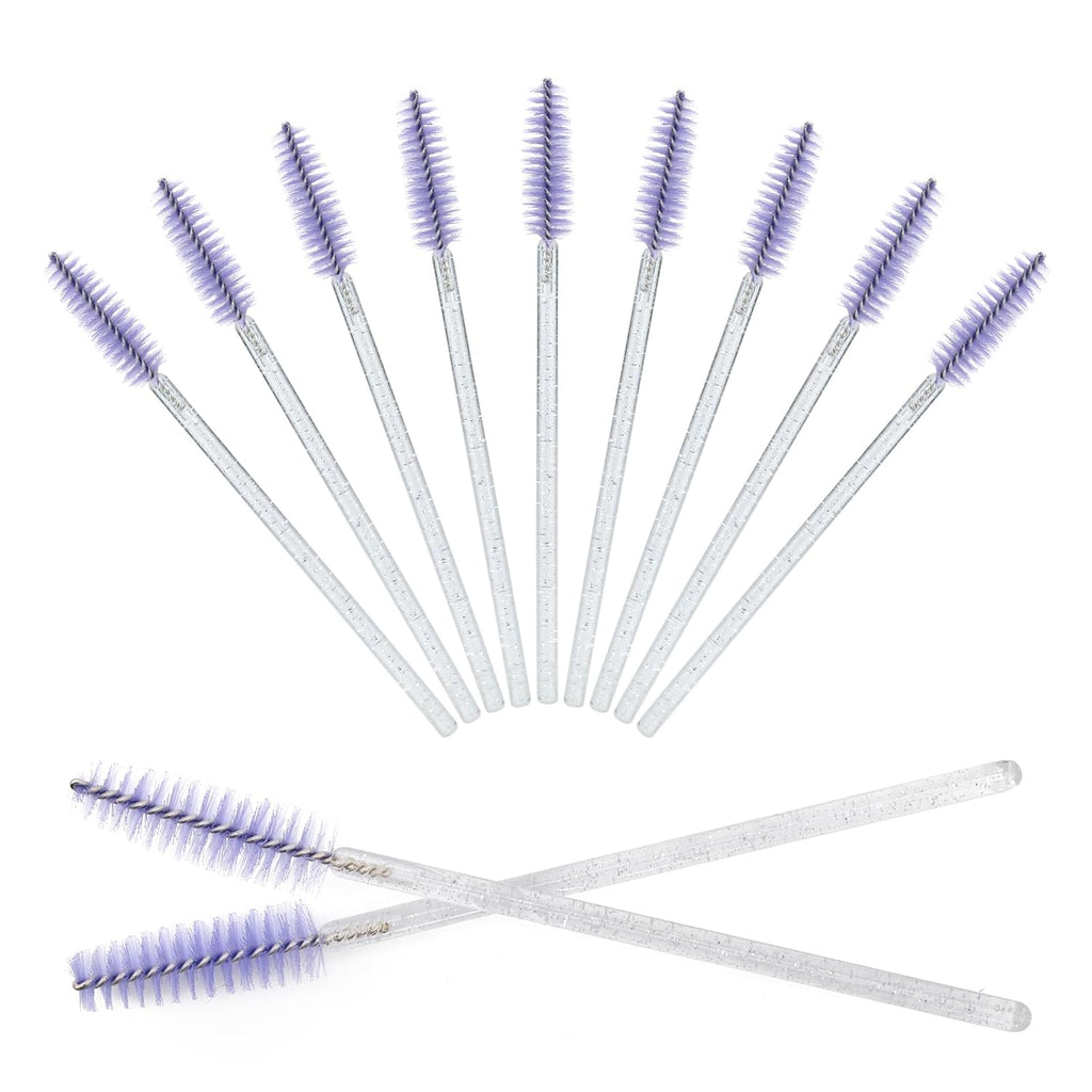 50PCS Crystal Mascara Wands, Disposable Eyelash Eyebrow Spoolie, Benable and Lightweight Eyelash Brush, Mascara Brushes for Makeup Eyelash Extensions (White+Purple)