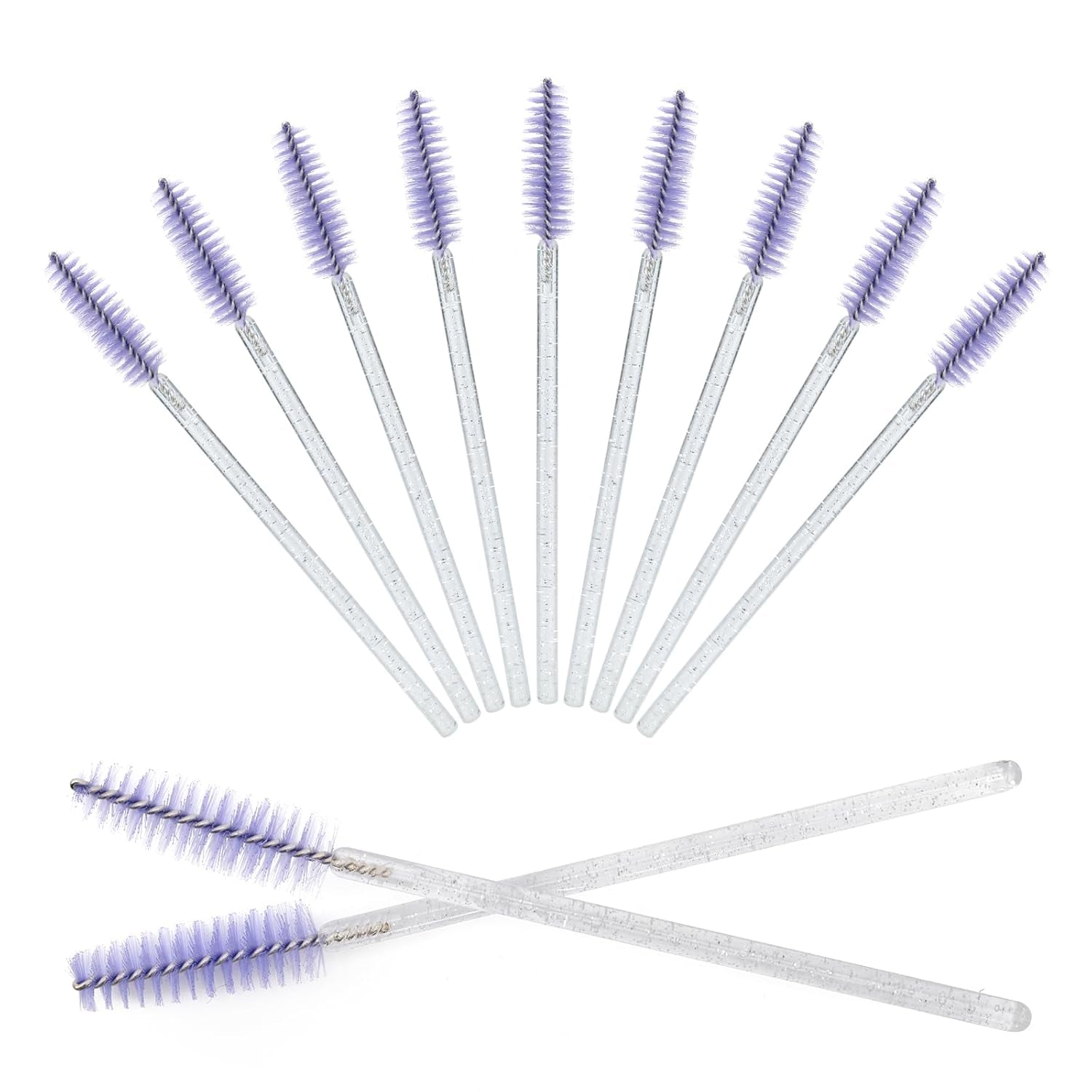 50PCS Crystal Mascara Wands, Disposable Eyelash Eyebrow Spoolie, Benable and Lightweight Eyelash Brush, Mascara Brushes for Makeup Eyelash Extensions (White+Purple)