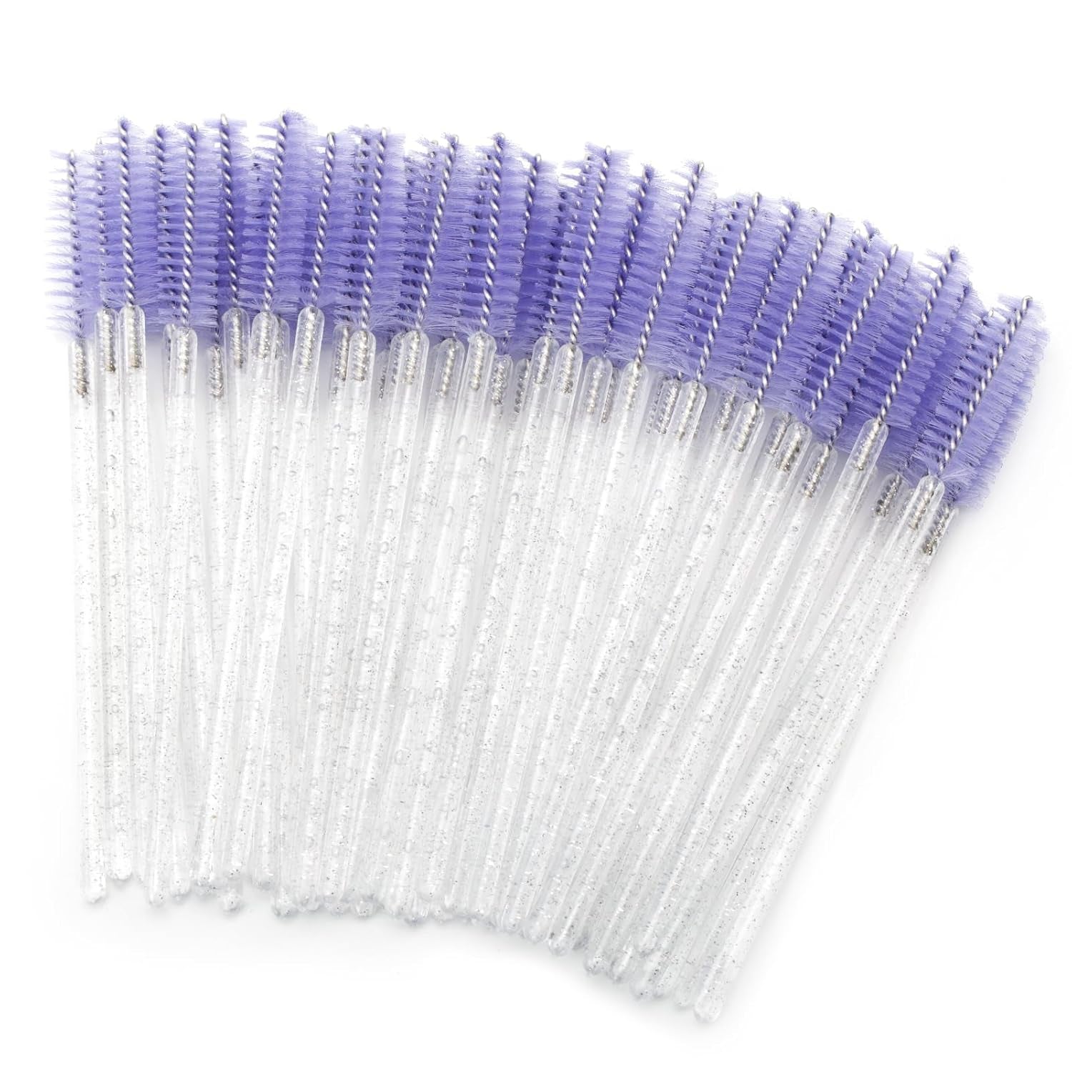 50PCS Crystal Mascara Wands, Disposable Eyelash Eyebrow Spoolie, Benable and Lightweight Eyelash Brush, Mascara Brushes for Makeup Eyelash Extensions (White+Purple)