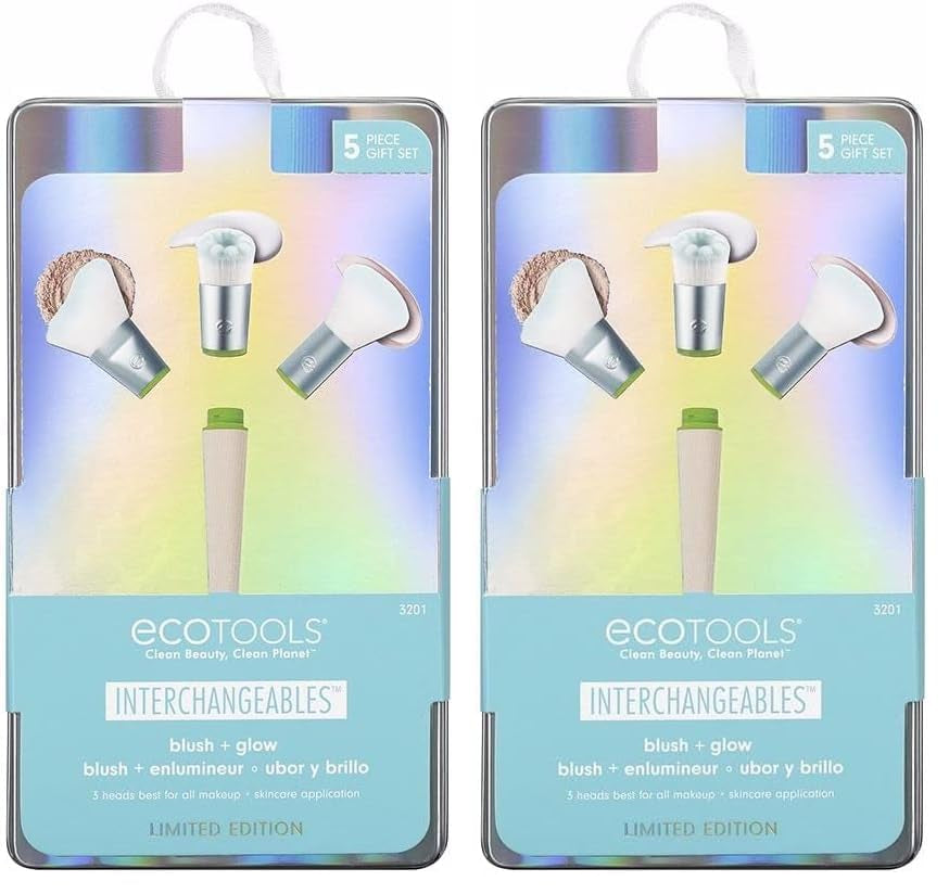 Limited Edition Blush and Glow Interchangeable Makeup and Skincare Brush Set, Travel Friendly Makeup Brushes, 5 Piece Valentine’S Day Gift Set for Wife, Spouse, Girlfriend, or Daughter