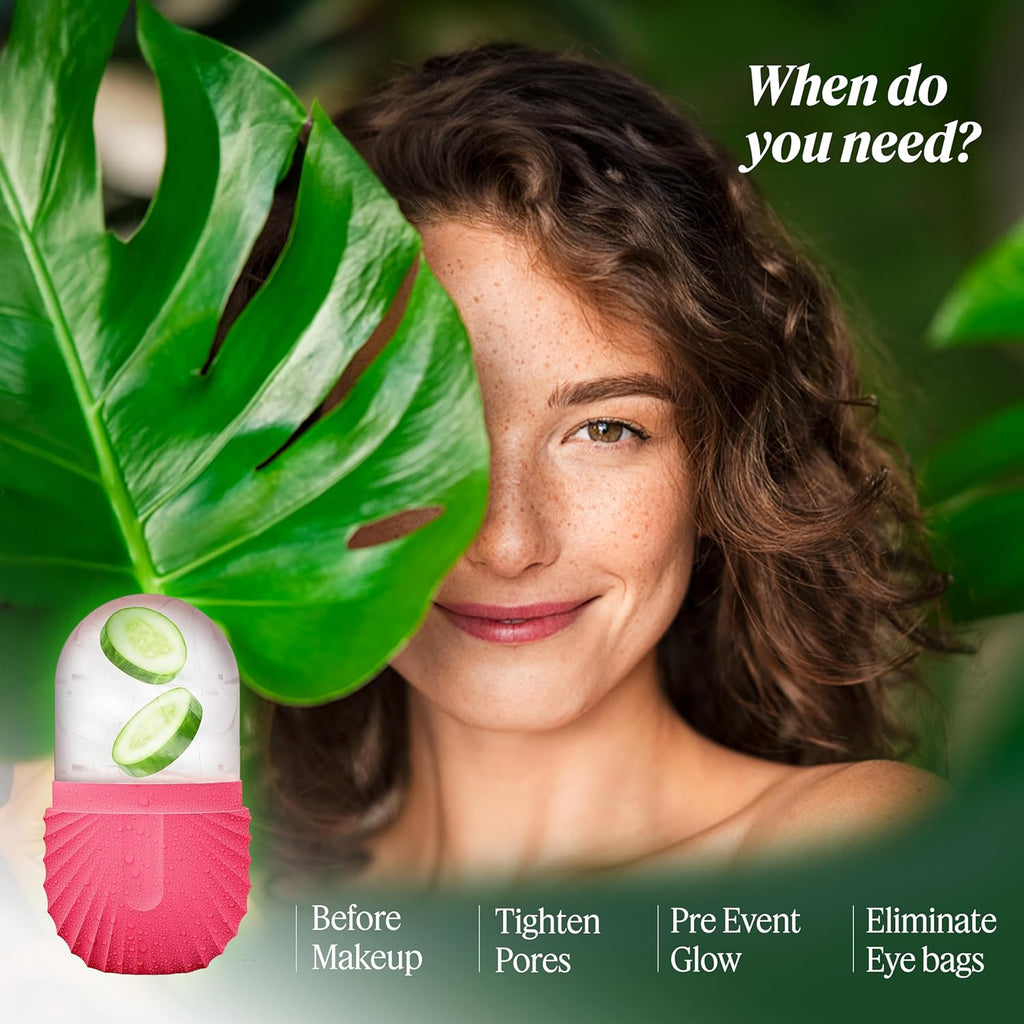 Ice Roller for Face,  Ice Cube Roller Massager for Face, Reduce Puffiness and Dark Circles, Minimize Pores and Improve Skin Texture (Pink, Ice Roller)