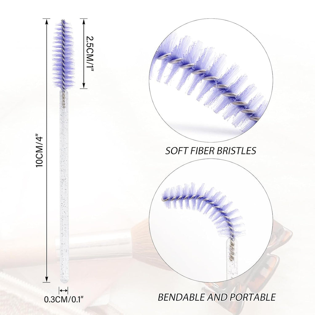 50PCS Crystal Mascara Wands, Disposable Eyelash Eyebrow Spoolie, Benable and Lightweight Eyelash Brush, Mascara Brushes for Makeup Eyelash Extensions (White+Purple)